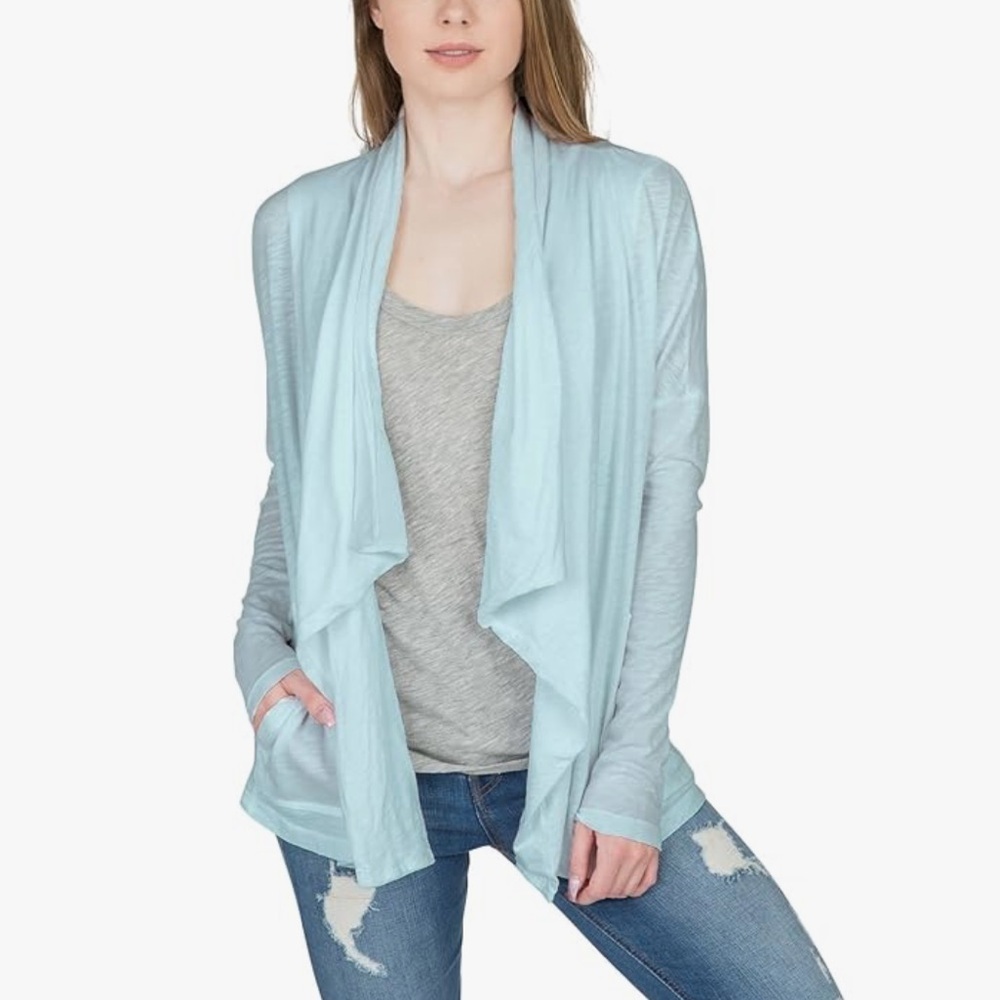 Tory Burch 100% Cashmere Open Draped Cardigan Mint Green hi